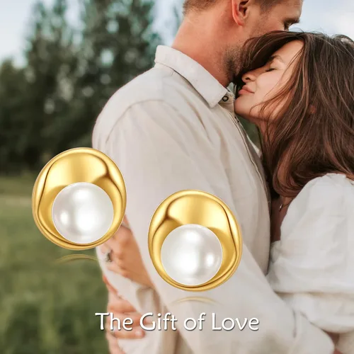 Vista 4 de Aretes de oro amarillo de 14 quilates, diseño de puntos, estrellacorazón, lindos aretes clásicos de oro para mujer