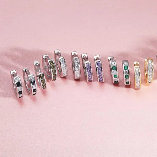 Vista 7 de Delicado pequeño canal CZ set Huggie pendientes de aro para las mujeres para adolescentes chapado en oro rosa plata esterlina más