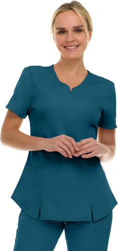 Vista 19 de MediChic Scrubs Top Quirúrgico para Mujer con Cuello en V con Muesca Elástico de Moda con Dos Bolsillos, Tela Flex de Fácil Cuidado Blanco