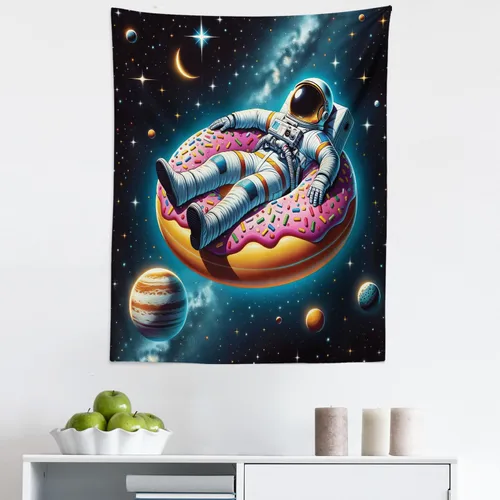 Vista 48 de Ambesonne Tapiz verde, fases lunares alrededor de un árbol de la vida, impresión de diseño bohemio de astrología nocturna, decoración de tela