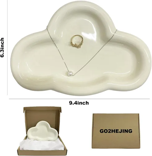 Vista 2 de Bandeja de cerámica para joyería para anillo y llave, bonita forma de nube, soporte decorativo para placa de joyería, decoración de habitación