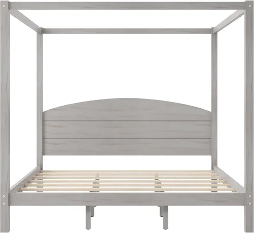 Vista 8 de Linique Cama de plataforma tamaño King con cabecera y patas de soporte, marco de cama King de madera con cuatro pósteres, no requiere somier, gris