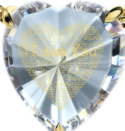Vista 2 de NanoStyle Gold Plated Silver Romantic Jewelry Set I Love You Necklace in 120 Languages Inscribed in Pure Gold on Cubic Zirconia Heart Pendant and