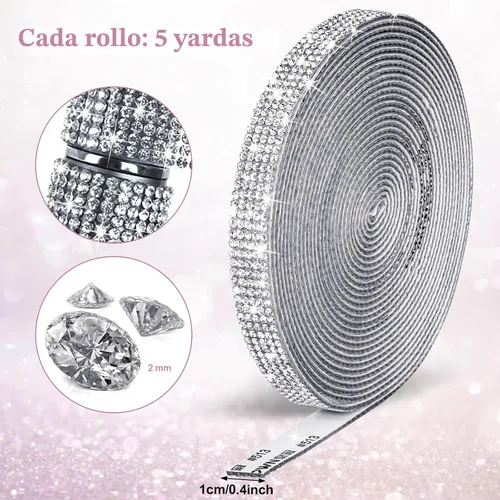 Vista 2 de Cintas autoadhesivas de diamantes de imitación de 5 yardas, tiras de diamantes de imitación plateadas, calcomanías de diamantes de imitación