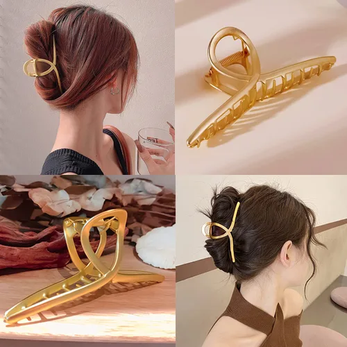 Vista 4 de AIBEE Pinzas grandes de metal para el cabello, 4 pinzas antideslizantes grandes doradas con fuerte sujeción para cabello grueso y fino para mujeres