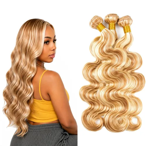 Vista 13 de P4613 Cabello humano rizado onda profunda marrón y paquetes mixtos 8 10 12 P4613 Ombre Marrón-Rubio-DP