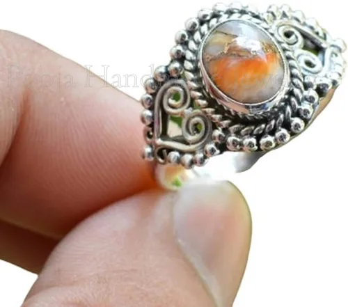 Vista 2 de 925 Sterling Silver Oyster Copper Turquoise Oval Ring, Handmade Boho Gemstone Jewelry for Women, Unique Designer Turquoise Rings, Christmas Gift