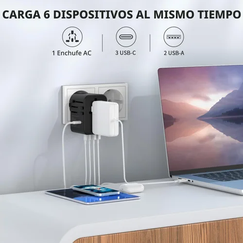 Vista 5 de EPICKA TA-105 Pro Negro y TA-105 Max Negro Adaptador de Viaje Universal