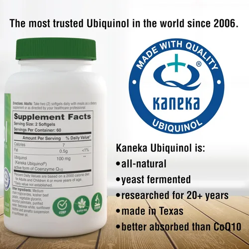 Vista 5 de Health Thru Nutrition Ubiquinol 100 mg 120 mini cápsulas blandas como Kaneka QH reducido CoQ-10 Probado por terceros Biodisponibilidad mejorada