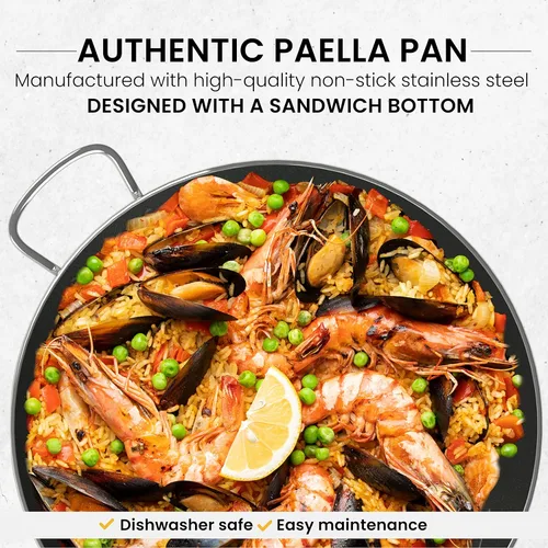 Vista 2 de Machika Sartén de acero inoxidable con superficie antiadherente Sartén grande perfecta para preparar comida mediterránea Fondo de sándwich 7