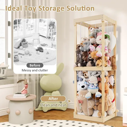 Vista 8 de Costzon Almacenamiento de animales de peluche extra grande, organizador de animales de madera con cordones elásticos, organizador de almacenamiento