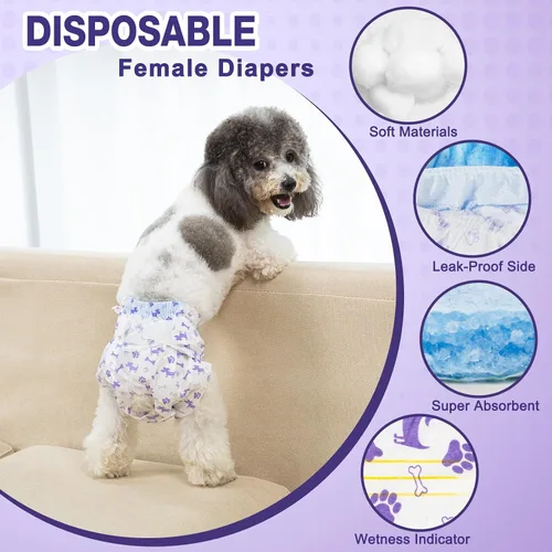 Vista 2 de Pet Soft Pañales desechables para perras – Pañales desechables para perritos con indicador de humedad, pañal para cachorros y gatos súper