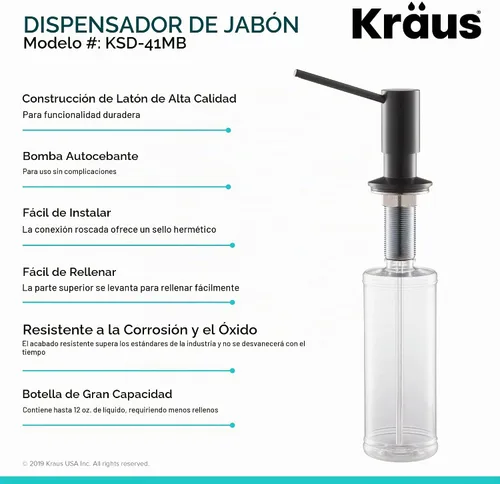 Vista 3 de KRAUS Dispensador de jabón y loción de cocina en negro mate, KSD-41MB