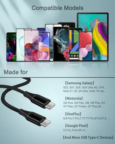 Vista 7 de Cable USB tipo C para iPhone 17e 17 para Apple iPhone 16e/16/15 Plus/17 Pro Max, cable de carga rápida de 6 pies de Android tipo C a C para Samsung