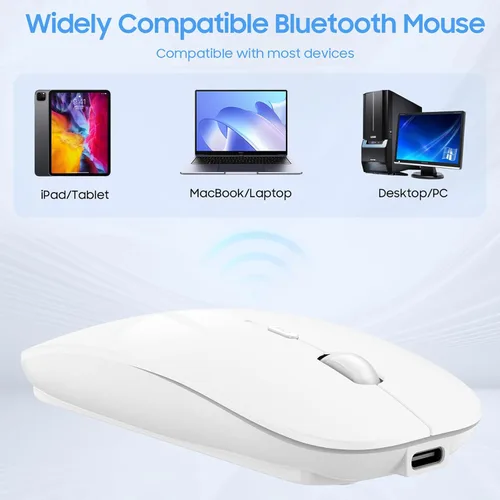 Vista 3 de SUNGI Ratón inalámbrico Bluetooth modo dual (Bluetooth5.2+USB), mouse recargable silencioso con adaptador USB-C a USB para MacBook, laptop, tableta