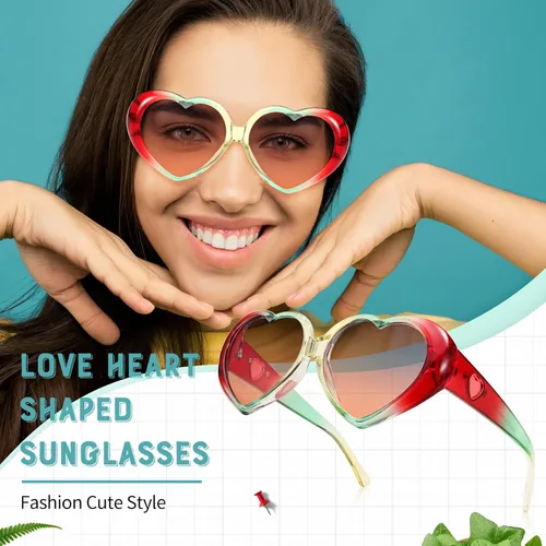 Vista 3 de FEISEDY Gafas de sol con forma de corazón de amor para mujer, gafas retro de estilo lindo B2341