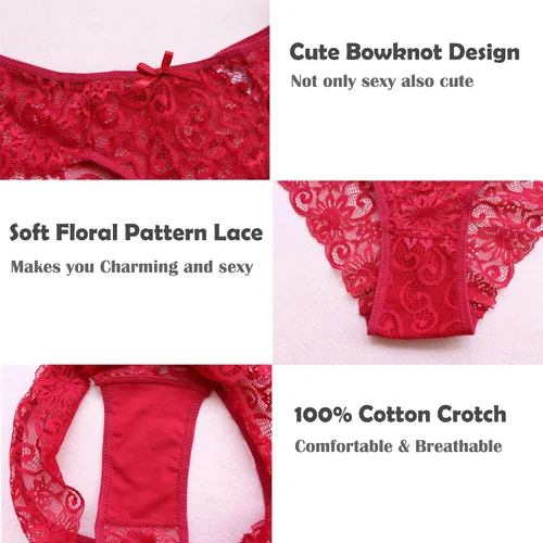 Vista 6 de Bragas de encaje para mujer, sin costuras, ropa interior de encaje, paquete de 5