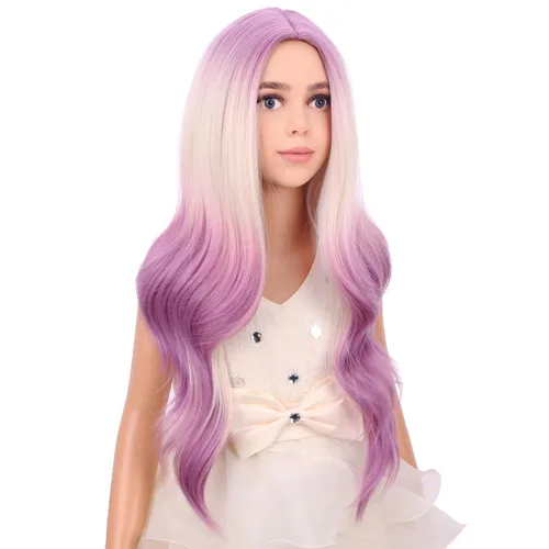 Vista 20 de PATTNIUM Peluca larga y ondulada rubia oscura para niños y niñas, peluca Rubio ceniza