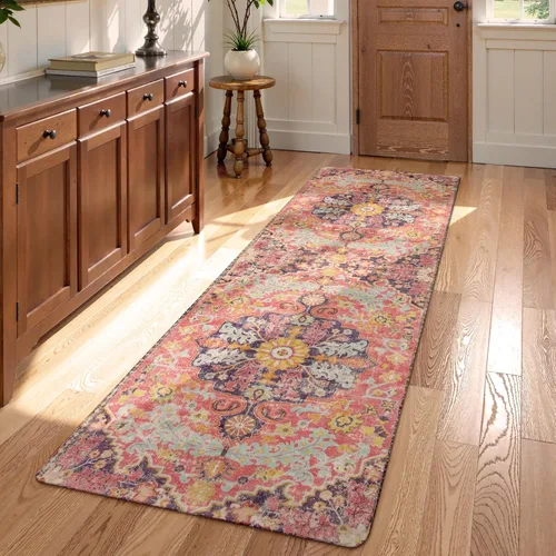 Vista 12 de Lahome Alfombra Floral Bohemio Medaillon - 2x3 Pequeña Alfombra de Baño Rosa Caliente, Alfombra de Cocina, Lavable a Máquina, Antideslizante, Suave