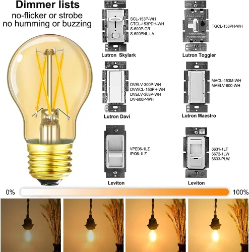 Vista 4 de Leools Bombilla LED ámbar E26 regulable de 6 W igual a 60 W, bombilla LED Edison vintage AC120V 2700K A15 bombilla LED para ventilador de techo