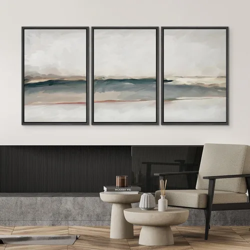Vista 600 de SIGNWIN Lienzo enmarcado para pared, juego de arte pastel con cadena montañosa, bosque, niebla, naturaleza silvestre, ilustraciones modernas, arte