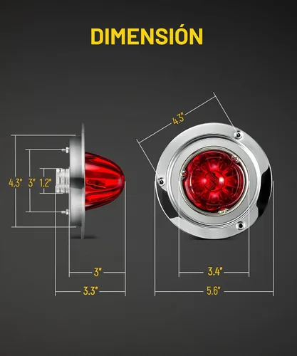 Vista 5 de Partsam Kit de 2 luces de sandía con lente de vidrio rojo, luces LED de parada y giro con bisel de acero inoxidable y base de repuesto para Lente