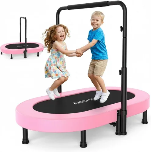 Vista 12 de ANCHEER Mini trampolín doble de 56 pulgadas para niños, mini rebote con mango ajustable de 5 niveles, trampolín para padres e hijos para niños
