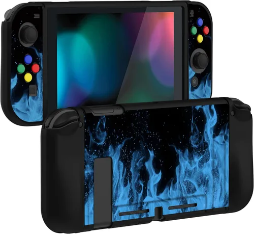Vista 7 de PlayVital Funda protectora de llama azul para Nintendo Switch, funda delgada de TPU suave para consola Nintendo Switch Joycon con coloridos botones
