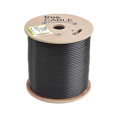 Vista 3 de trueCABLE RG6 Coaxial de doble blindaje, 500 pies, Negro, clasificado como elevador (CMR/CATVR/CL2), Cable coaxial de conductor de cobre desnudo