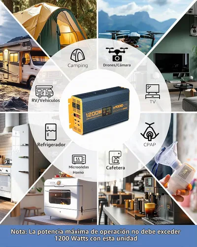 Vista 6 de Inversor de Potencia de Onda Sinusoidal Pura de 1200 Vatios DC 12V a 110V AC Convertidor con Dos Salidas de CA, Puertos USB de Carga Rápida