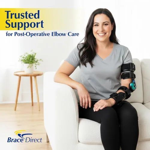 Vista 6 de L3761 - Codera con bisagras, inmovilizador de brazo y estabilizador Elbow support brace that aids post-op recovery & tendon repair, with an