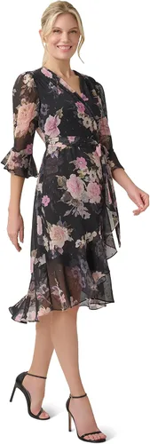Vista 4 de Adrianna Papell Vestido cruzado de gasa floral para mujer