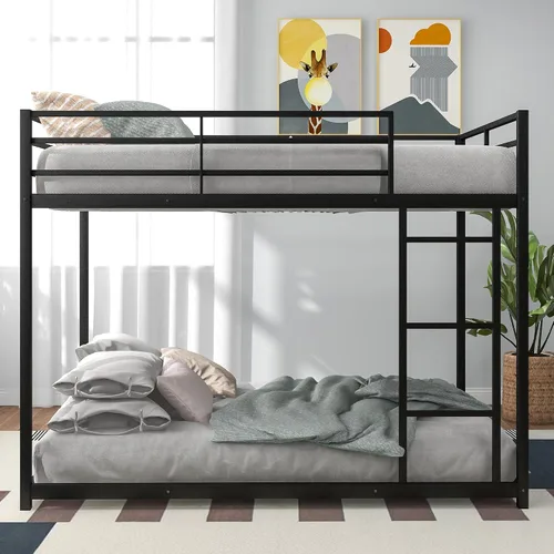 Vista 10 de Cama tipo loft de metal individual con estanterías deslizantes y de almacenamiento, marco de cama de metal resistente con aro de baloncesto, anillos
