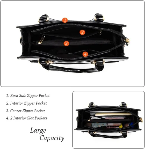 Vista 4 de LJOSEIND Bolsos de cuero brillante con asa superior para mujer