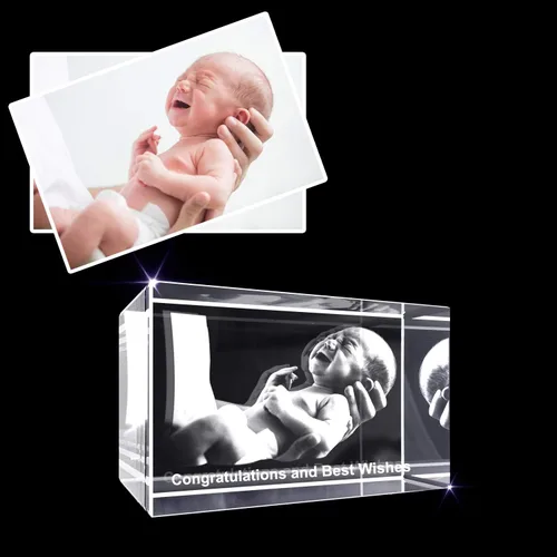 Vista 3 de A&B Crystal Collection Bebé recién nacido, regalo de foto 3D grabada, recuerdo de felicitación y celebración (rectángulo pequeño (3 x 2 x 2 pulgadas)