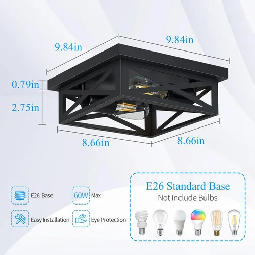 Vista 2 de SKEJAO Lámpara de techo de montaje empotrado negra, 2 luces cuadradas para pasillo, montaje de techo para granja, cocina, pasillo, dormitorio