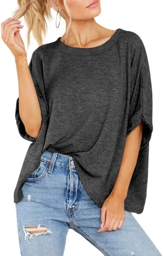 Vista 3 de Camiseta de gran tamaño para mujer, de verano, casual, de manga corta, holgada