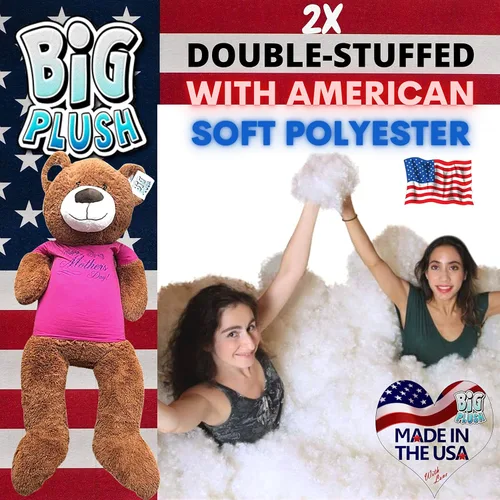 Vista 2 de Big Plush Oso de peluche para mamá, suave oso de peluche gigante de 5 pies, lleva camiseta extraíble, feliz día de la madre, color marrón miel