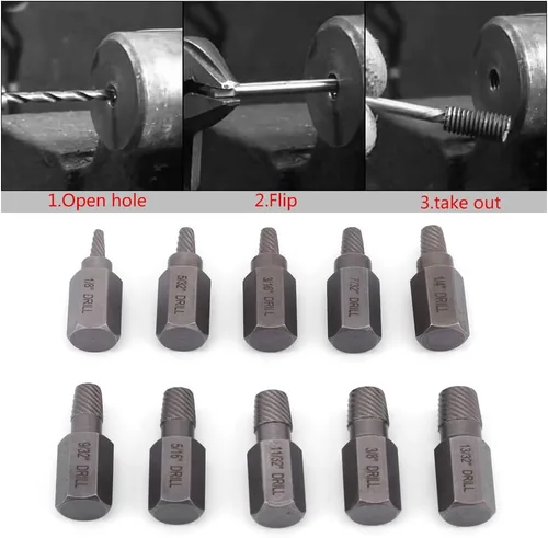 Vista 4 de Juego de extractor de tornillos, 10 piezas de 0.126-0.406 in, juego de extractor de tornillos y pernos multilínea de alta resistencia, con estuche