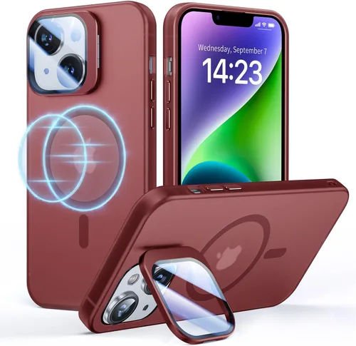 Vista 19 de Funda para iPhone 14 Pro, protección contra caídas de grado militar, compatible con MagSafe, soporte integrado y protector de lente de cámara, funda
