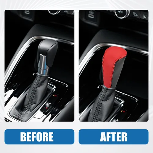 Vista 3 de Pomo de cambio de marchas, palanca de cambio automática para Mazda CX-5 2017-2021, piel sintética, color rojo