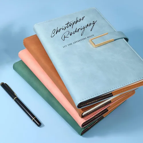 Vista 6 de Fanery Sue Funda de escritura recargable personalizada para diario para hombres y mujeres de piel sintética con tapa dura A5 con hebilla magnética