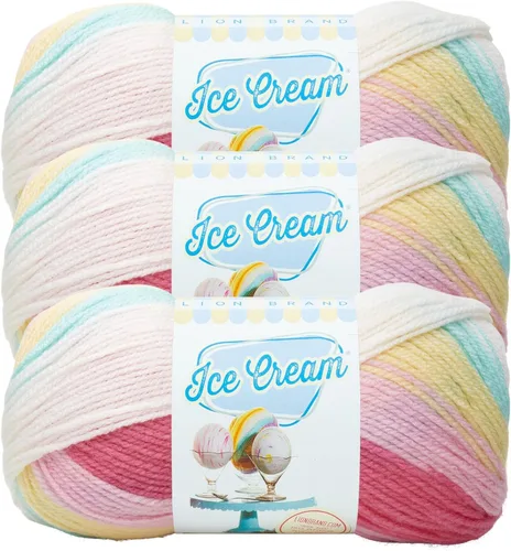 Vista 37 de Lion Brand Yarn, Hilo para Bebé Ice Cream para tejer, ganchillo y manualidades, Baseball Nut, 1 paquete, fibra acrílica colorida de peso DK