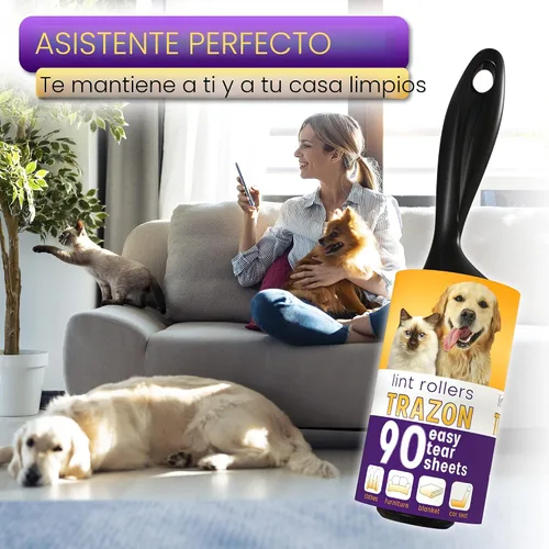 Vista 6 de Paquete económico de 450 hojas / 5 repuestos, rodillo adhesivo, removedor de pelusa para perros, gatos, pelo de mascotas, rodillos de pelusa