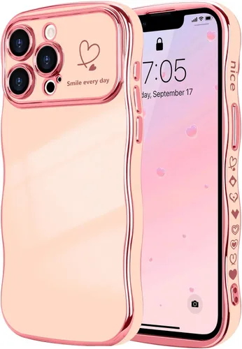 Vista 19 de LCHULLE Funda para iPhone 12 Pro para mujeres y niñas, lindo marco ondulado con forma rizada con patrón de corazón de amor, cubierta de protección