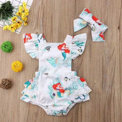 Vista 2 de Conjunto de 2 piezas de ropa de verano con estampado floral y manga abombada para bebé niña