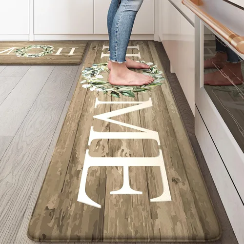 Vista 26 de KIMODE - Alfombra de cocina antifatiga para el piso, de 17.3 x 29 pulgadas, alfombra de cocina de estilo rústico, antideslizante, acolchada