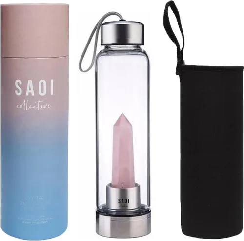 Vista 8 de SAOI Botella de agua de cristal - Amatista - Natural Wellness Healing - Vidrio/Acero inoxidable