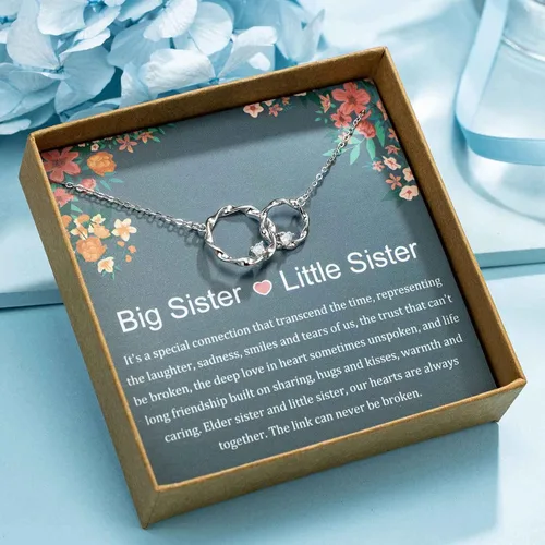 Vista 2 de Regalos para hermanas, collar de plata de ley con 2 círculos entrelazados para hermanas grandes y pequeñas, regalos de cumpleaños para hermanas