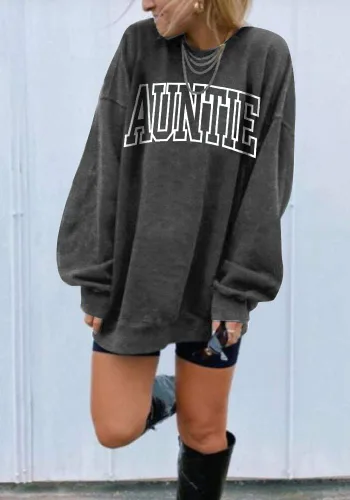 Vista 2 de Sudadera de manga larga con cuello redondo para mujer con estampado de letras de tía